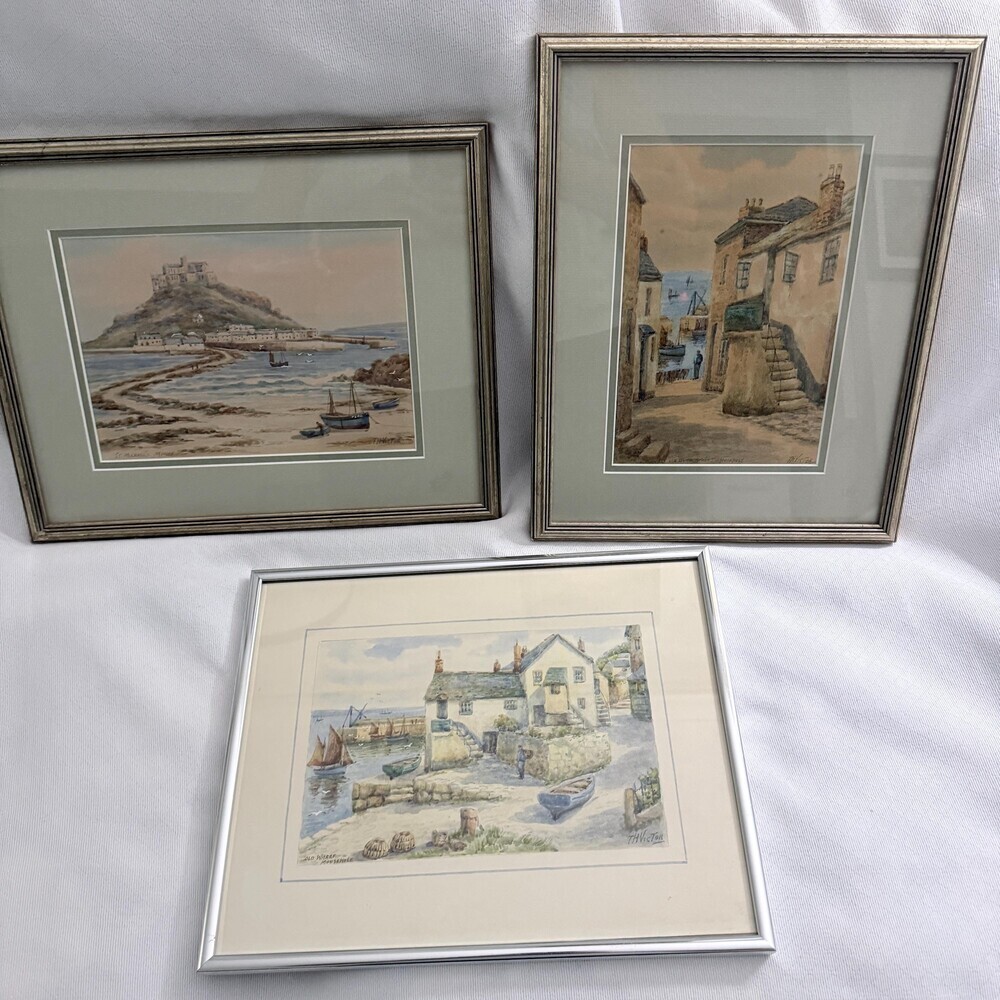 Vintage Rare Original Art T.H. Victor Cornwall Watercolor Paintings - Set of 3 F